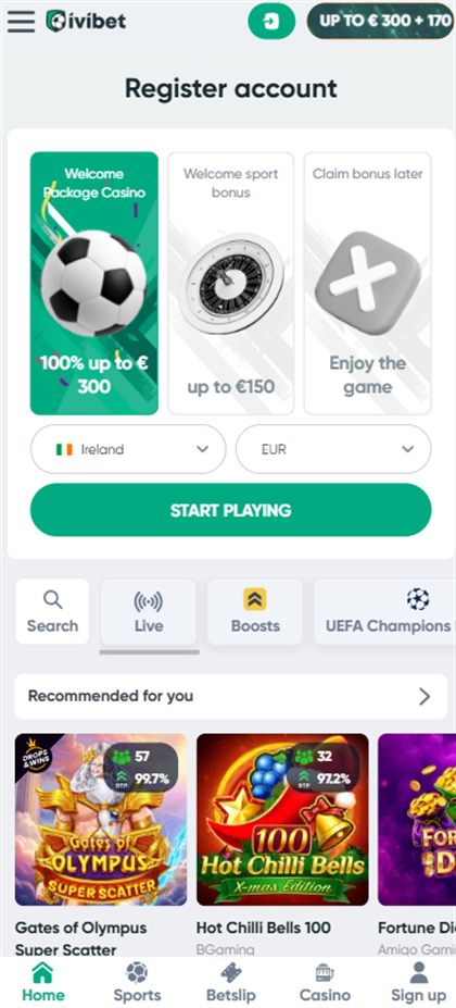 iviBet mobile casino and sportsbook on the Irish-facing site