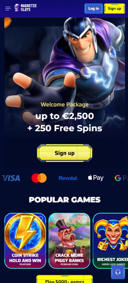 MagneticSlots mobile casino lobby on the Irish-facing site